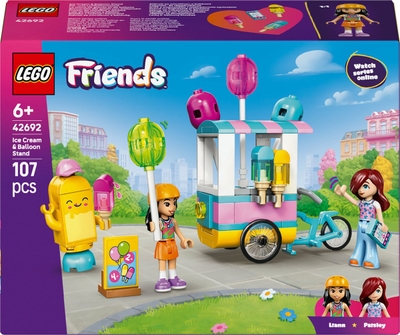 LEGO® Friends IJsjes- en Ballonnenkraam Bouwset - Fantasiespeelgoed - 2 Minipoppetjes, Fiets, Mascotte, Ballonnen, IJslolly's, Kassa – Cadeautip voor Meisjes en Jongens Vanaf 6 Jaar – 42692