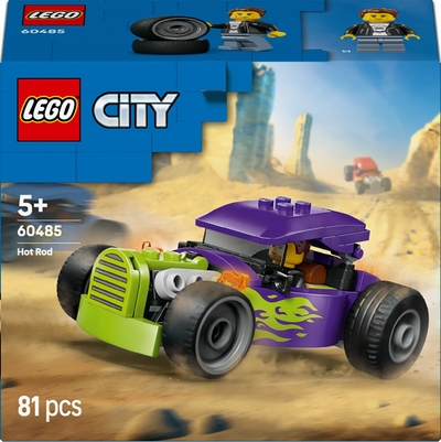 LEGO® City Hot Rod Raceauto Speelgoed - Bouwset met Modelauto voor Jongens en Meisjes Vanaf 5 Jaar - Klassiek Voertuig voor Racefans - Met Minifiguur van Coureur - Klein Cadeautje voor een Kinderverjaardag - 60485