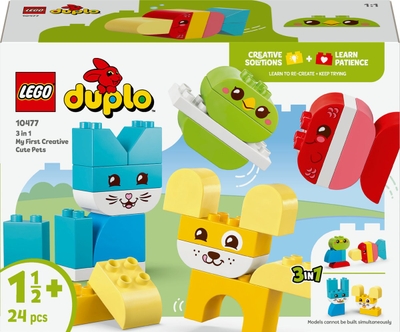 LEGO® DUPLO® Mijn Eerste 3-in-1 Creatieve Huisdieren - Dierenspeelgoed met 8 Bouwmogelijkheden - Kat, Muis, Hond, Konijn, Vogel en Vis - Cadeau voor Kinderen Vanaf 18 Maanden - 10477