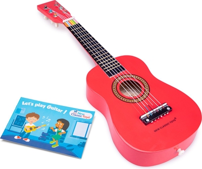 New Classic Toys® Houten Speelgoedgitaar met Draagriem - Rood - Speelgoedinstrument - Mijn eerste Gitaar Inclusief Muziekboekje - Speelgitaar voor Kinderen - Vanaf 3 jaar