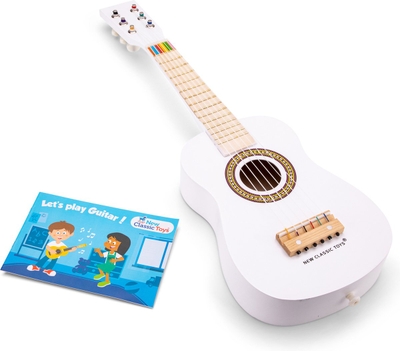 New Classic Toys® Houten Speelgoedgitaar met Draagriem - Wit - Speelgoedinstrument - Mijn eerste Gitaar Inclusief Muziekboekje - Speelgitaar voor Kinderen - Vanaf 3 jaar