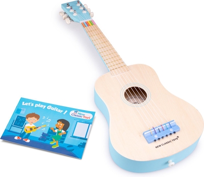 New Classic Toys® Houten Speelgoedgitaar met Draagriem - Blauw / Naturel - Speelgoedinstrument - Mijn eerste Gitaar Inclusief Muziekboekje - Speelgitaar voor Kinderen - Vanaf 3 jaar