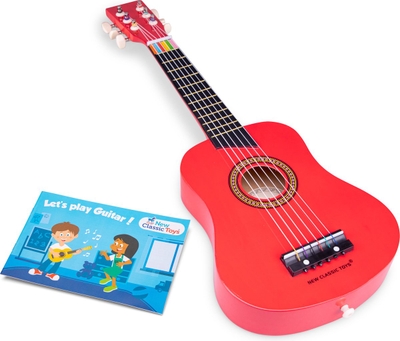 New Classic Toys® Houten Speelgoedgitaar met Draagriem - Rood - Speelgoedinstrument - Mijn eerste Gitaar Inclusief Muziekboekje - Speelgitaar voor Kinderen - Vanaf 3 jaar