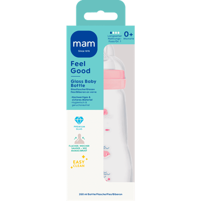MAM Feel Good Glass Bottle Babyfles Pink 260 ML