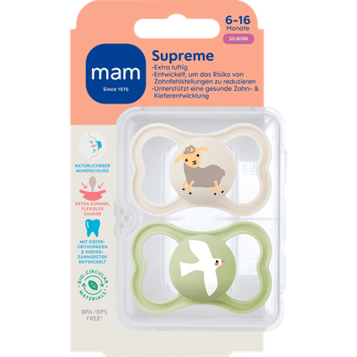 MAM Supreme Silikon Fopspeen 6-16 mnd Beige - 2 stuks