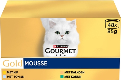 Gourmet Gold Kattenvoer Nat Mousse Multipack Kip & Tonijn & Kalkoen & Konijn - 48 x 85 gr natvoer katten