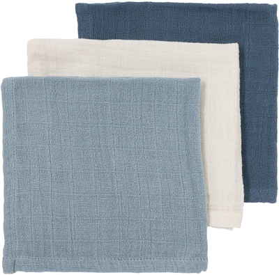 Meyco Baby Uni Pre-washed Hydrofiele Monddoekjes - Pre-washed Hydrofiel - Natural/Jeans Blue/Indigo - 30x30cm - 3-pack