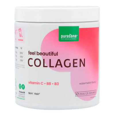 Purasana Feel Beautiful Collageen + Vitamine C, B3 & B8 Watermeloen - 250g