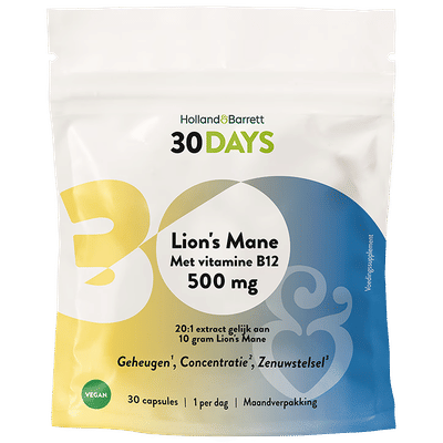 Holland & Barrett 30DAYS Lion's Mane Met Vitamine B12 500mg - 30 capsules