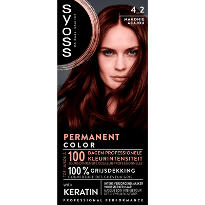 SYOSS Permanent Coloration 4-2 - Haarverf - Permanente Haarkleuring - Mahonie – Grijsdekking – Vermindert Haarbreuk - 1 Stuk
