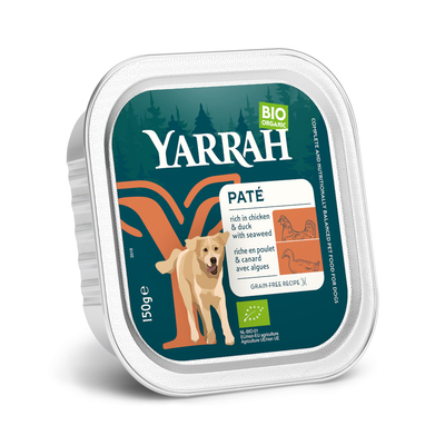 Yarrah Wellness Bio Paté 12 x 150 g Hondenvoer - Bio Kip met Bio Eend en Bio Zeewier - natvoer honden