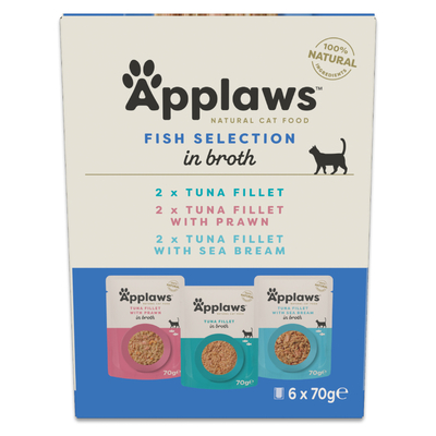 Mixpack Applaws Maaltijdzakjes in Bouillon 12 x 70 g Kattenvoer - Mixpakket Tonijn (3 Soorten) - natvoer katten