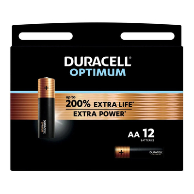 8x Duracell Alkaline Batterijen Optimum AA 12 stuks
