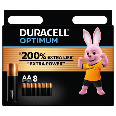 2x Duracell Alkaline Batterijen Optimum AA 8 stuks