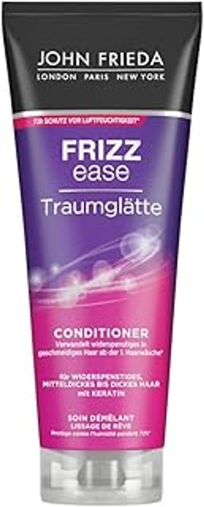 John Frieda - Frizz Ease droomgladmakende conditioner - Inhoud: 250 ml - stijltang & 72 uur vochtbescherming met keratine - Voor weerbarstig, middeldik tot dik haar