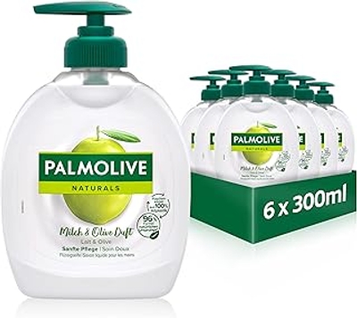Palmolive Zeep Naturals Olive & Melk, 6 x 300 ml, vloeibare handzeep voor zachte reiniging van de handen
