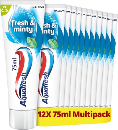 Aquafresh - Fresh & Minty - 3in1 Tandpasta - Voor een frisse adem  12 x 75ml, recyclebare plastic tube en dop
