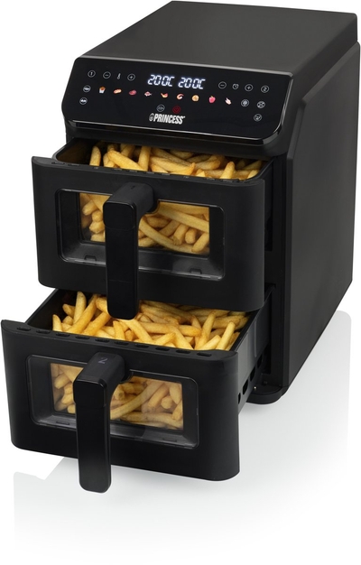 Princess Heteluchtfriteuse - 182490 - 3000W - Stack Airfryer 11,2L - PFAS-Vrij - 2 lades (Sync) - 11 Bakprogramma's - Bespaart 45% ruimte - Dubbele gestapelde lades