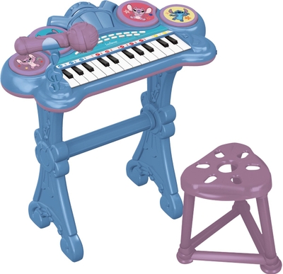 Stitch Elektronisch toetsenbord met zitting en microfoon, 24 verlichte toetsen om muziek te leren en Aux-in kabel