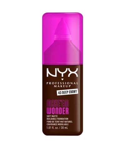 NYX Professional Make Up Make 'EM Wonder Foundation - Zachte matte finish - Met huidverzorgende vitamine C en hyaluronzuur - Deep Ebony