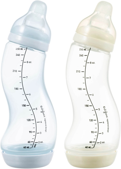 Difrax Natural S-Babyfles - 250 ml - IJsblauw/Crème - 2 Stuks - Anti Colic