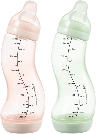 Difrax Natural S-Babyfles - 250 ml - Roze/Lichtgroen - 2 Stuks - Anti Colic