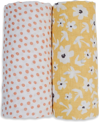 Lulujo - hydrofiele doek - swaddle - katoen - 100x100 cm - 2-pack - Yellow Wildflowers & Dots