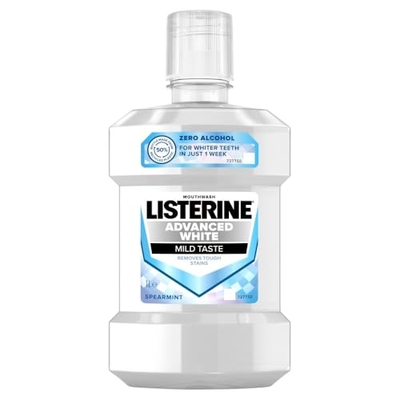 LISTERINE Advanced White Milde Smaak 1000 ml, Mondspoeling, Verwijdert effectief verkleuringen, Bleek tanden in slechts 2 weken, 1 l