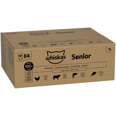 84x85g 7+ Gemengde Selectie in Gelei Whiskas Senior Verszakjes Natvoer voor Katten - natvoer katten