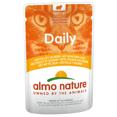 24x70g Maaltijdzakjes met Kip & Zalm Almo Nature Daily Menu Kattenvoer - natvoer katten