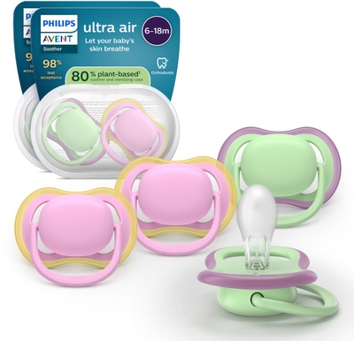 Philips Avent Ultra Air – Ademend en lichtgewicht fopspeen (6-18 mnd) – 4 stuks - SCF087/25
