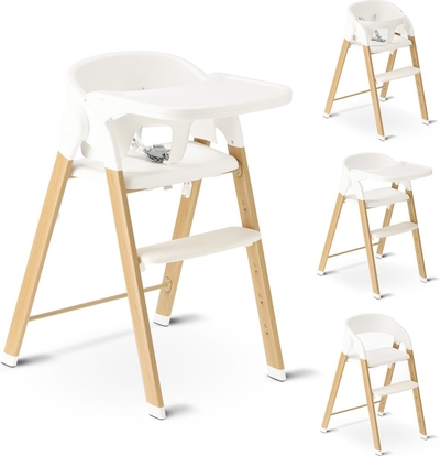 Deryan Luxe Kinderstoel - Meegroei kinderstoel - Inklapbaar - Wit/Houtlook