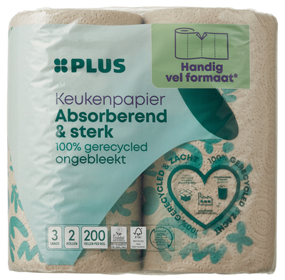 Plus Keukenpapier (half)vel 3laags eco 2 st