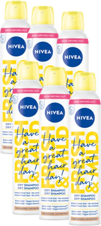 NIVEA Fresh & Mild Droogshampoo Light - Alle haartypen - Dagelijkse Haarverfrisser - Geen Witte Waas  6x 200ml