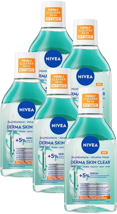 NIVEA Derma Skin Clear Micellair Water - Cleanser - Vermindert Onzuiverheden - Make-up Remover - 5x 400 ml
