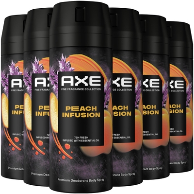 AXE Fine Fragrance Collection Premium Deodorant Bodyspray - Peach Infusion - verrijkt met essentiële oliën - 6 x 150 ml