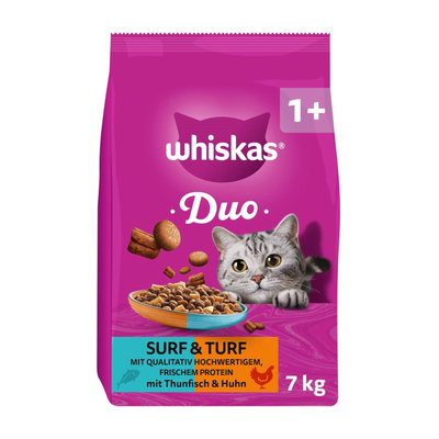 Dubbelpak: 2x 7kg Whiskas 1+ Duo Surf & Turf Tonijn & Kip droogvoer voor katten - kattenbrokken
