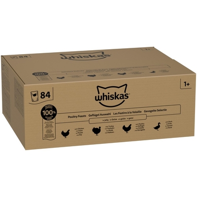 84x85g Whiskas 1+ Adult Zakjes Gevogeltegerechten in Gelei Natvoer voor Katten - natvoer katten