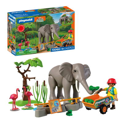 PLAYMOBIL Animal & Friends Olifant met Dierenverzorger | Dierentuinspeelgoedset met 4 dieren en verblijfaccessoires | Voor kinderen vanaf 4 jaar | 72068