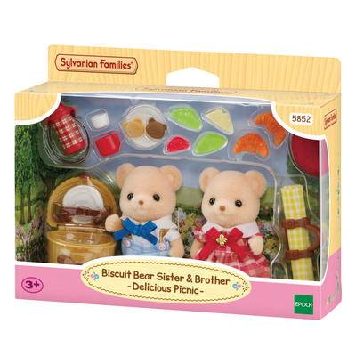 Sylvanian Families 5852 Biscuit beer Zus & broer- picknickset- 2 fluffy zachte speelfiguren