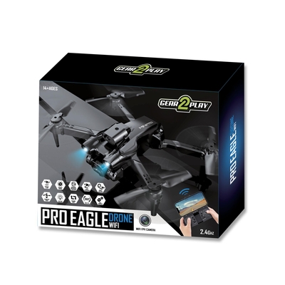 Gear2Play Pro Eagle Drone - Opvouwbare WiFi camera Drone - Geen vliegbewijs nodig - Foto/video - Live view - 2 camera's