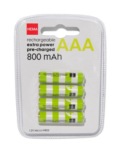 HEMA oplaadbare AAA batterijen 800mAh - 4 stuks