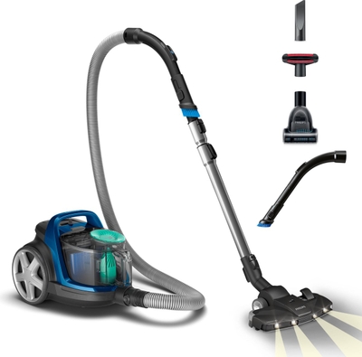 Philips Stofzuiger zonder Zak FC9557/09 - Mondstuk met LED Verlichting - Alle Vloertypen - Sterke Zuigkracht - Met HEPA 13 Allergiefilter - 3 Extra Mondstukken - Blauw