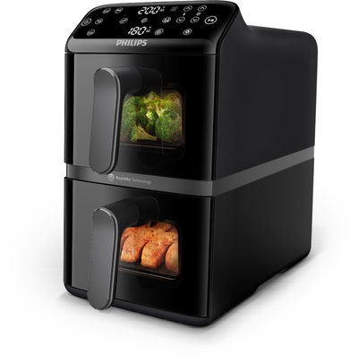 Philips 4000 Series Dual-Stacked Dubbele Airfryer – NA460/00 - 2 Lades (Sync) – 10 L – Tot 6 Personen – Bespaart 45% Ruimte