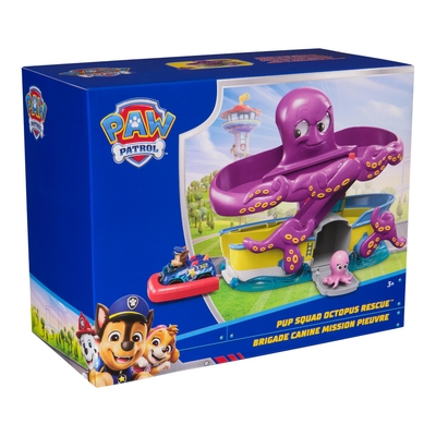 PAW Patrol Pup Squad Octopus Rescue-speelset, Chase-speelgoedauto van 6,3 cm en babyoctopus-figuur, speelgoed voor fantasierijk spel