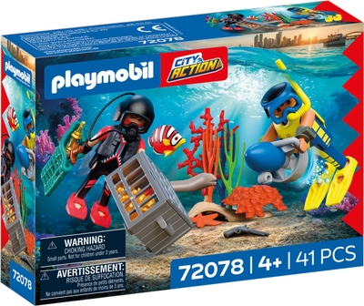 PLAYMOBIL City Action Politieduiker met schat | 2 figuren + onderwaterscooter & zeedieren | Stimuleert creativiteit | Kinderspeelgoed voor kinderen vanaf 4 jaar | 72078