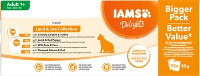 Iams Delights In Gravy - Multipack - Kattenvoer - Kip Lam Tonijn 72x85 g kattenbrokken