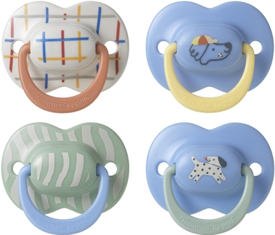 Tommee Tippee Ultimate Fit-fopspeen - 6-18 maanden - 4 stuks - orthodontische symmetrische speen voor baby's- 100% BPA-vrij silicone - Blauw deco