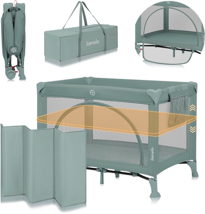 Lionelo Laura - Compact 3 in 1 Campingbedje, Box & Babybed - Lichtgewicht - 2 Hoogtes - Wielen met Rem - Gaas Zijpanelen & Peuter Ingang - Inclusief Draagtas & Opbergzak - Reisbedje