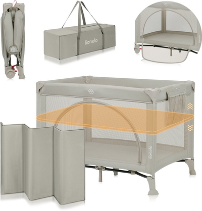 Lionelo Laura - Compact 3 in 1 Campingbedje, Box & Babybed - Lichtgewicht - 2 Hoogtes - Wielen met Rem - Gaas Zijpanelen & Peuter Ingang - Inclusief Draagtas & Opbergzak - Reisbedje